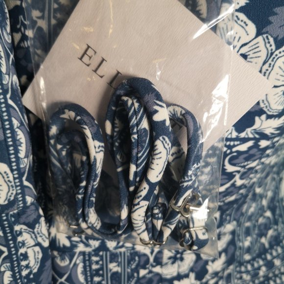 NEW - ELLIATT - Manet Midi Strapless Dress in Blue and White - Picture 5 of 8